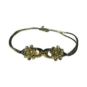 Custom Designed 14k Solid Fine Italian Yellow Gold Antique Flower Charm Bracelet